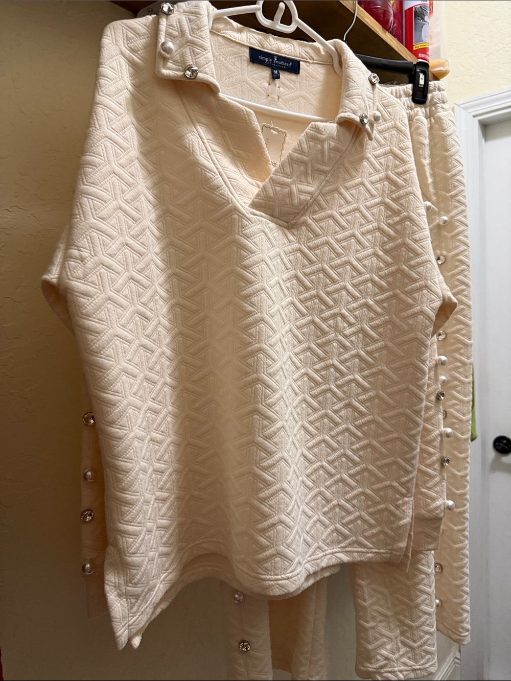 Simply Southern Cream Quilted Pearl-Trim Boot-Cut Jumpsuit Set - Picture 5 of 5